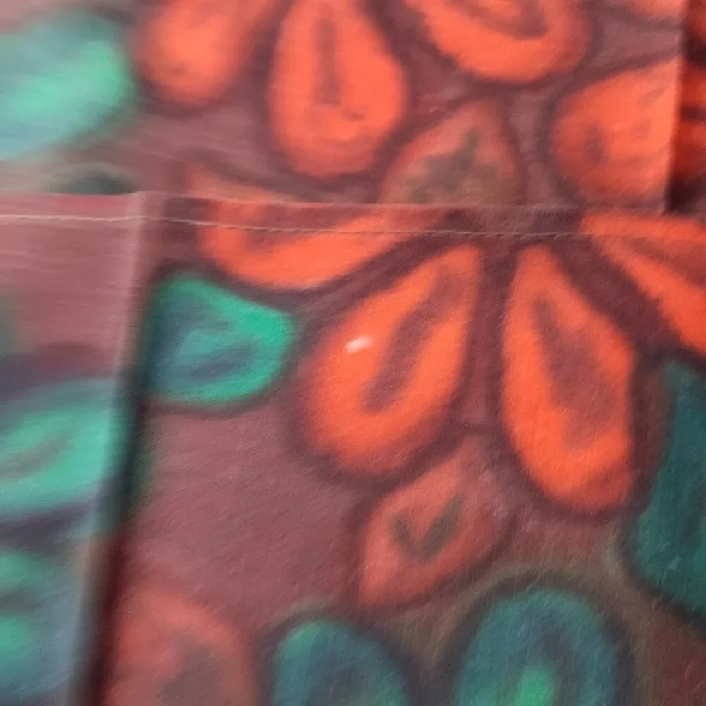Vintage Mid Century Fabric Napkins Flowers Red Orange Brown Green Set Of 4
